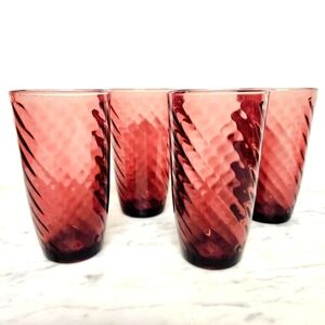 Vintage Set Of 4 Purple Tumbler  Drinking Glasses Optic Swirl Spiral Ribbing